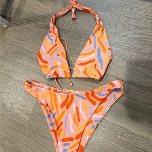 Aurelle Orange and Blue Bikini Set